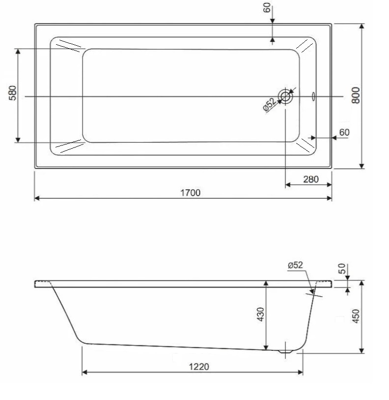 Ванна из искусственного камня Sanola Carpe 170х80 см
