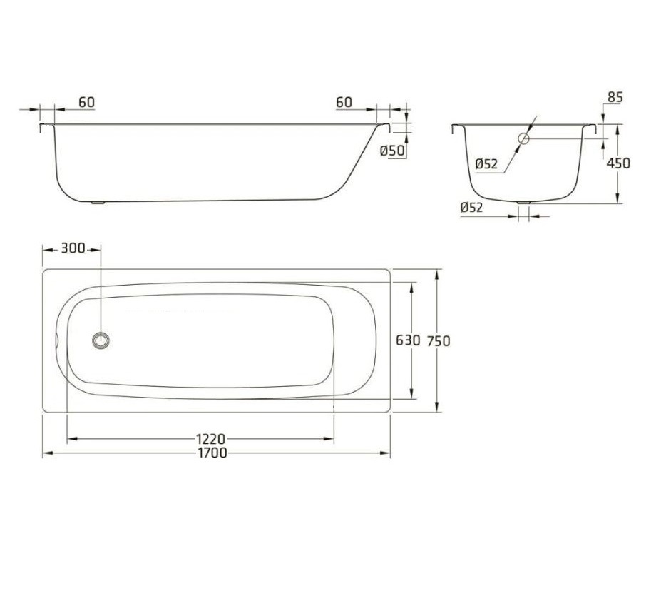 Ванна из искусственного камня Sanola Aspera 170х75 см