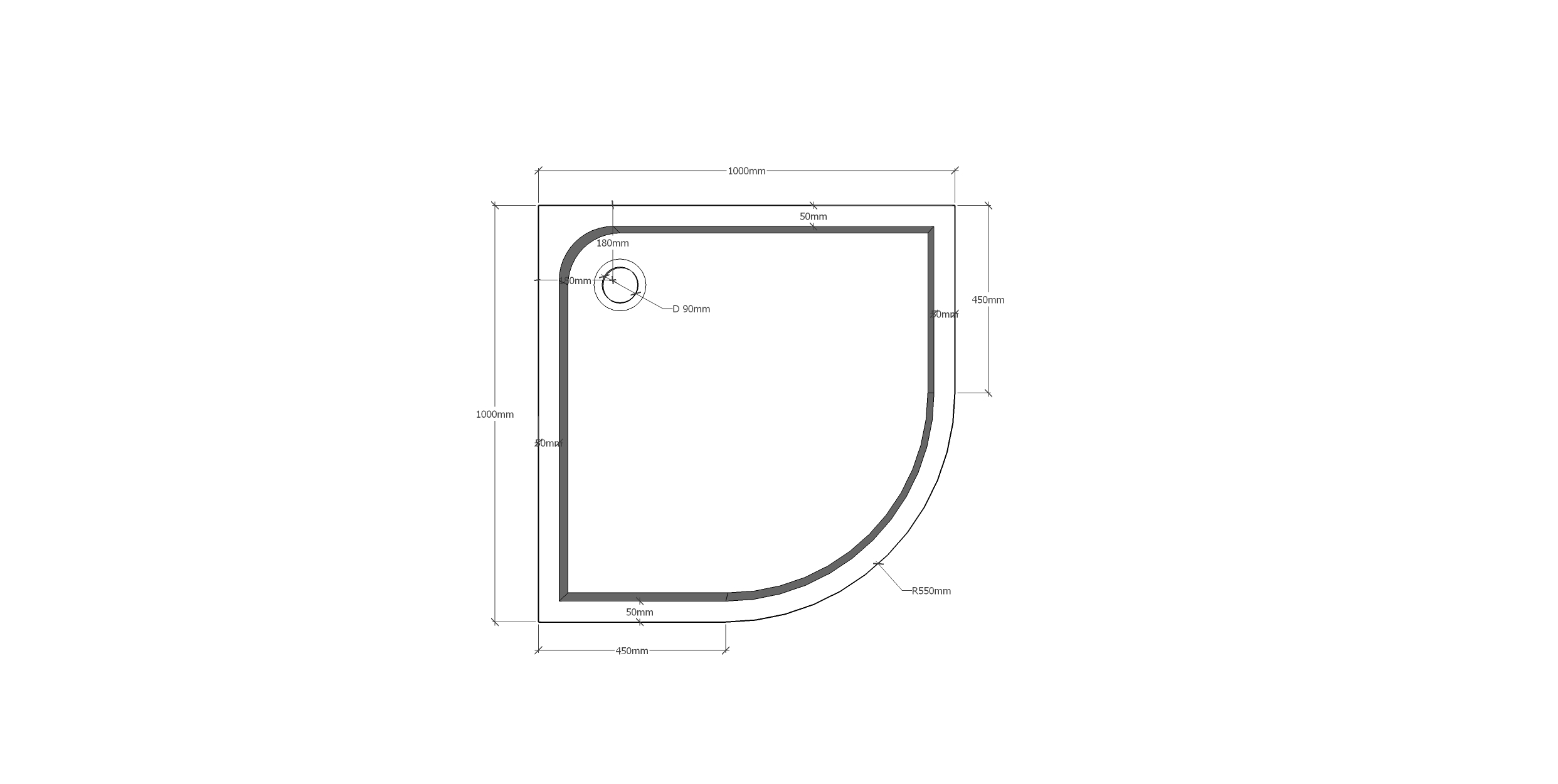 Душевой поддон из искусственного камня Sanola S1000CH скругленный, глубокая чаша
