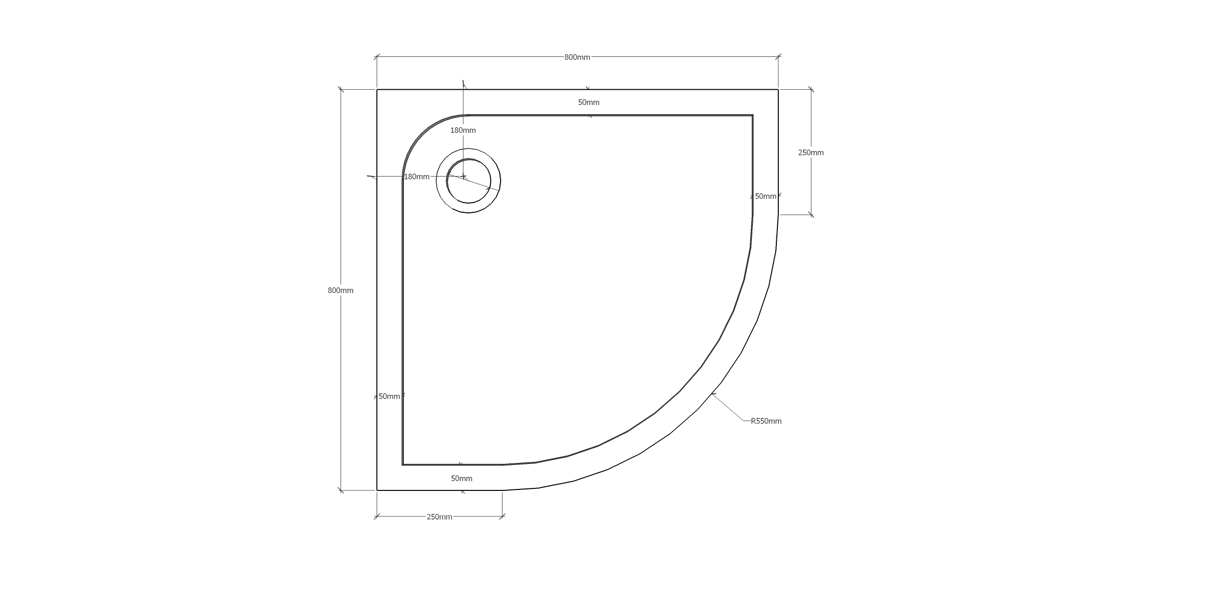 Душевой поддон из искусственного камня Sanola S800C, скругленный