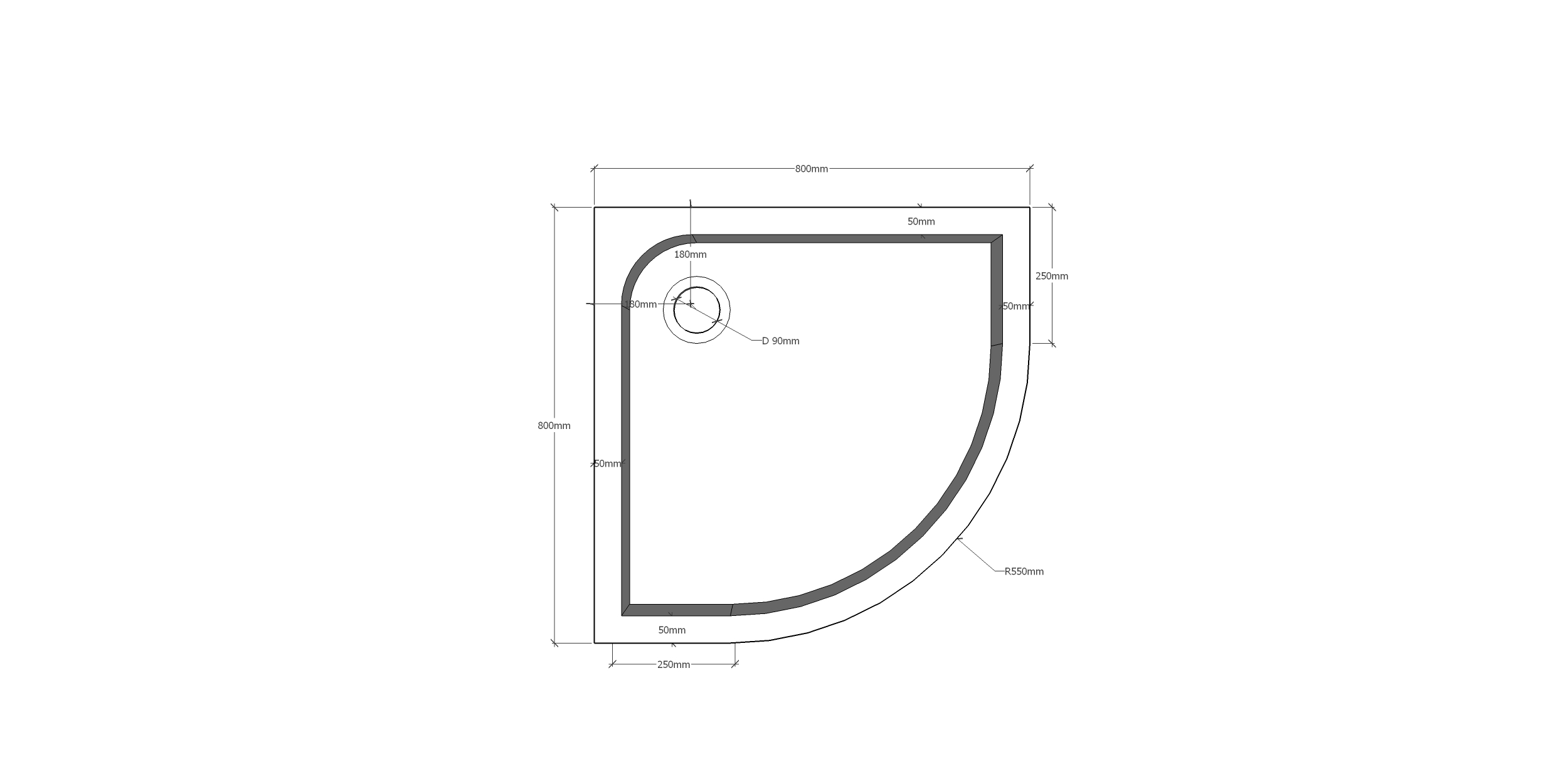 Душевой поддон из искусственного камня Sanola S800CH скругленный, глубокая чаша
